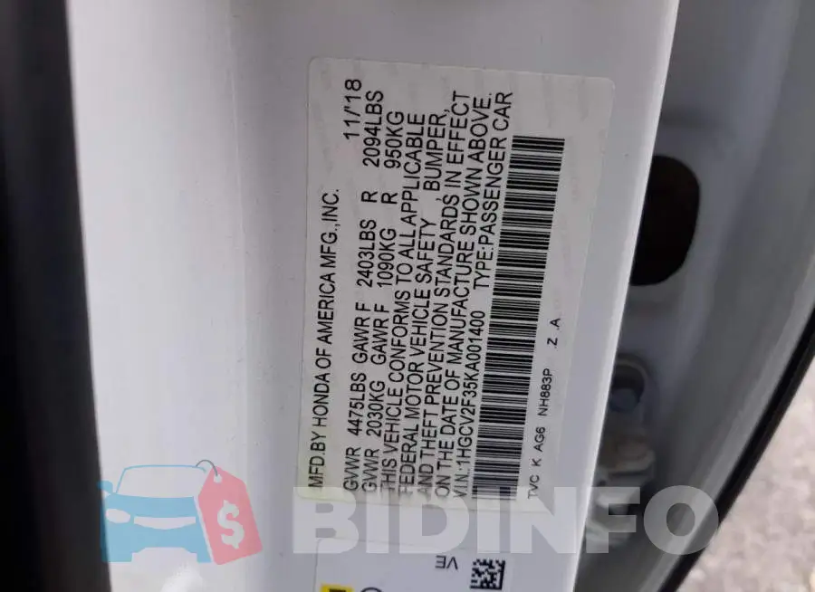 1HGCV2F35KA001400 Photo# 13