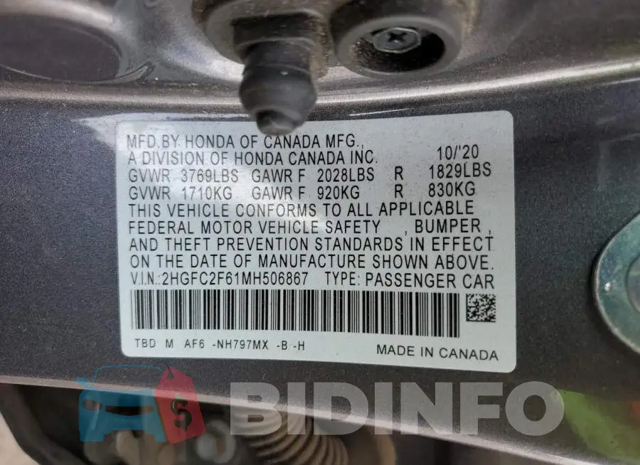 2HGFC2F61MH506867 Photo# 12
