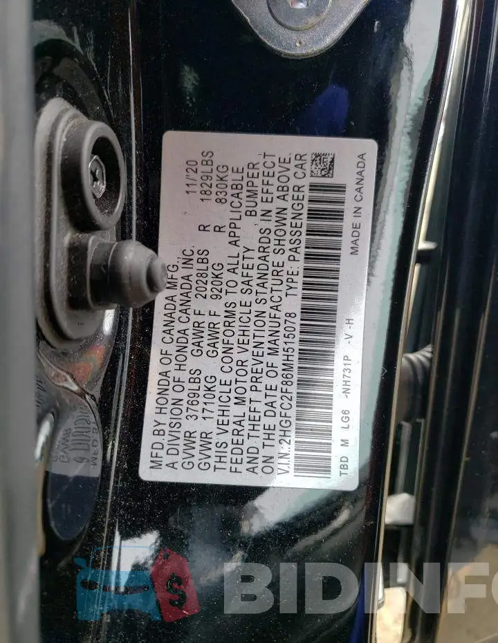 2HGFC2F86MH515078 Photo# 10
