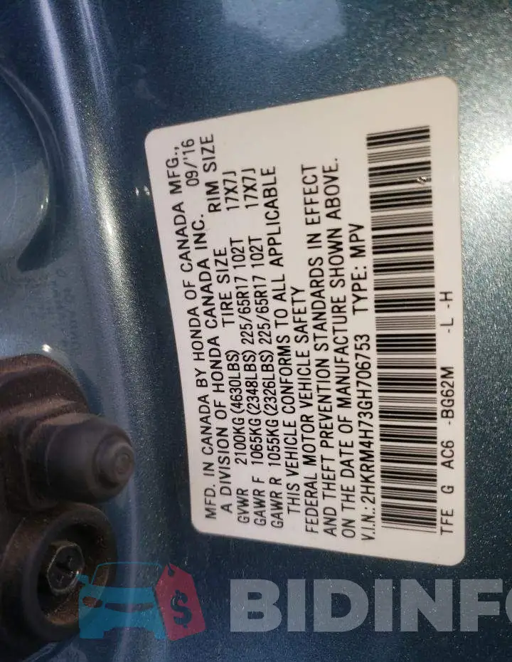 2HKRM4H73GH706753 Photo# 12