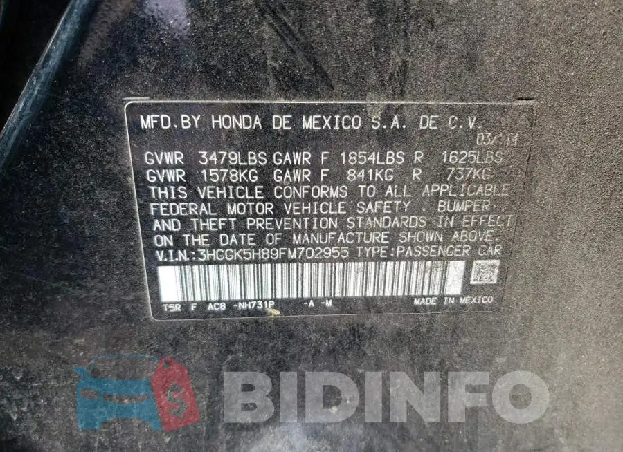 3HGGK5H89FM702955 Photo# 13