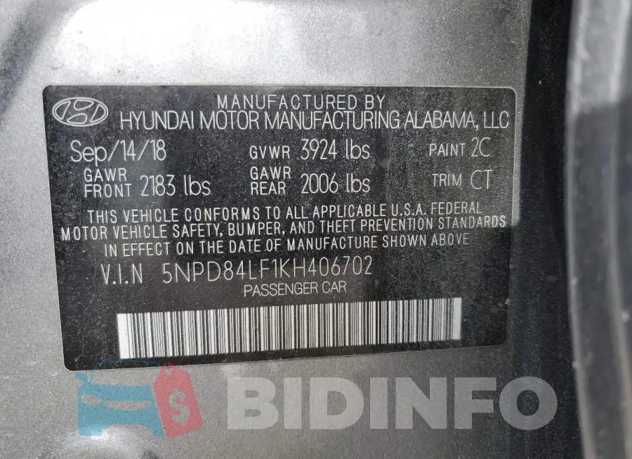 5NPD84LF1KH406702 Photo# 13