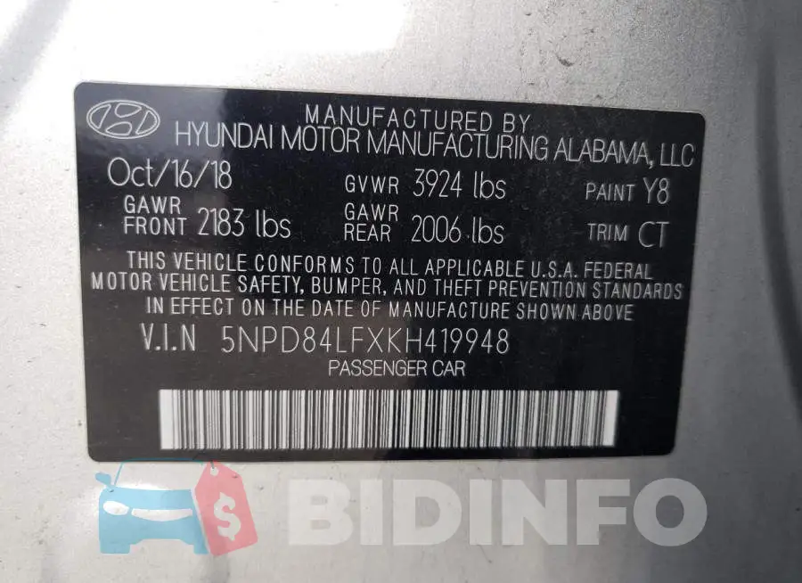 5NPD84LFXKH419948 Photo# 12