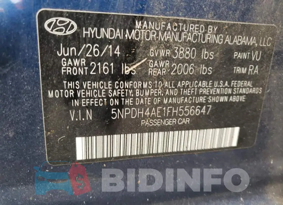 5NPDH4AE1FH556647 Photo# 13