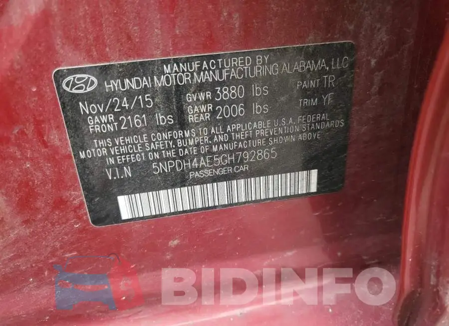 5NPDH4AE5GH792865 Photo# 12