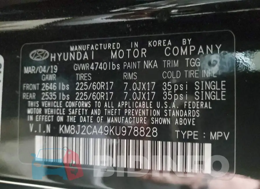KM8J2CA49KU978828 Photo# 10