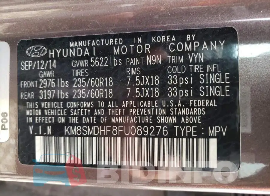 KM8SMDHF8FU089276 Photo# 13