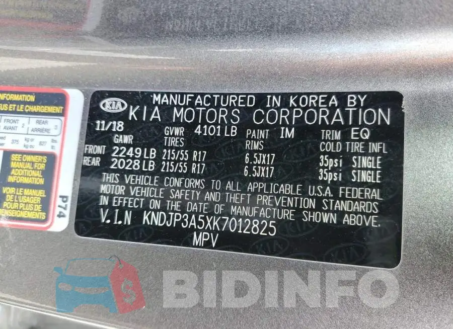 KNDJP3A5XK7012825 Photo# 12
