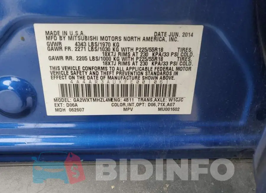 4A4AR3AUXFE001061 Photo# 13