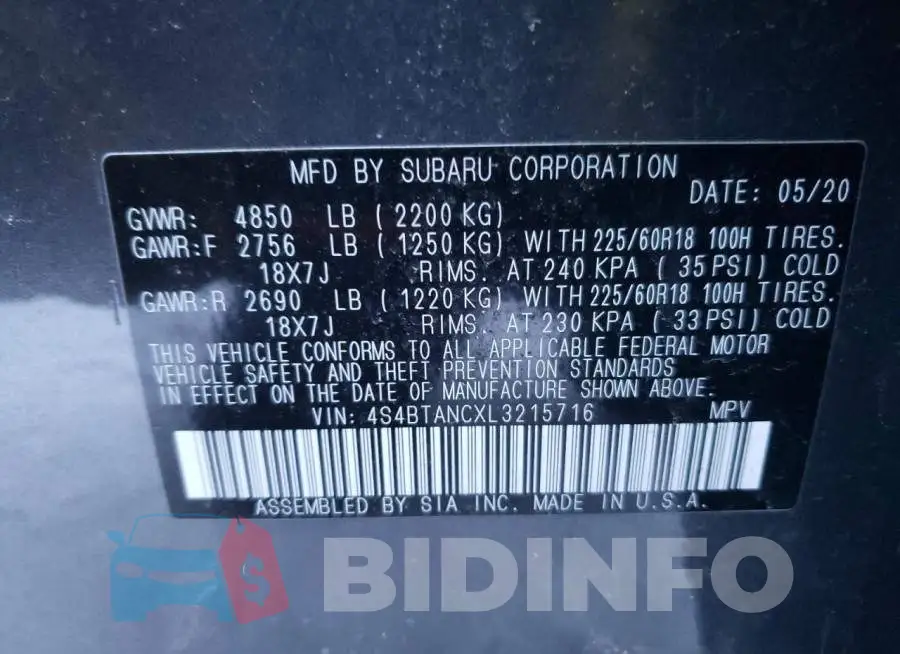 4S4BTANCXL3215716 Photo# 13
