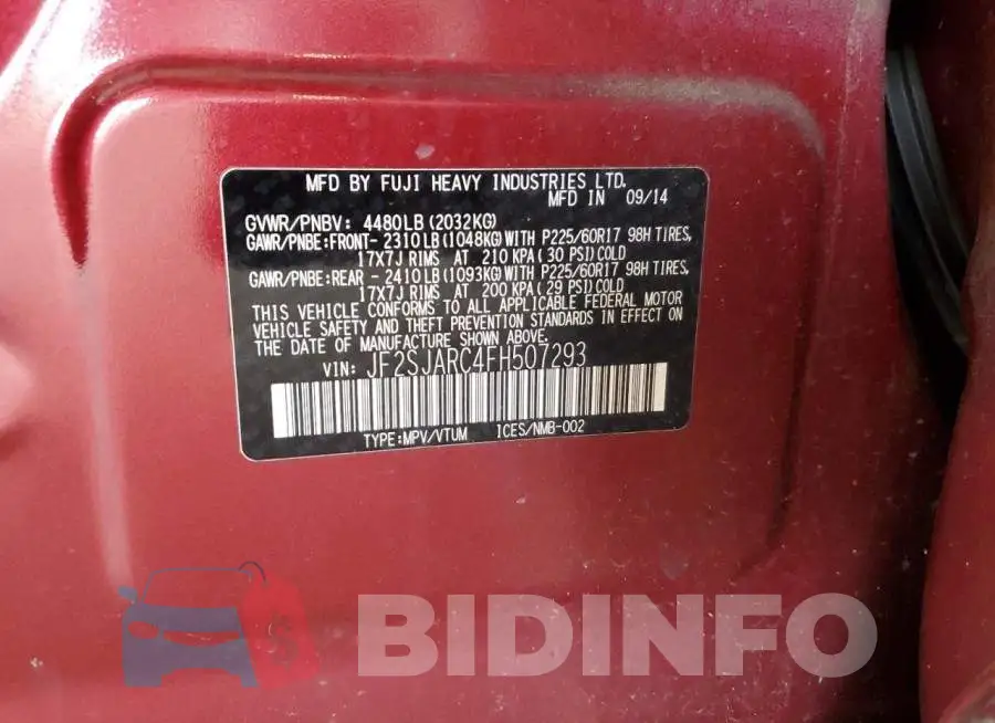 JF2SJARC4FH507293 Photo# 13