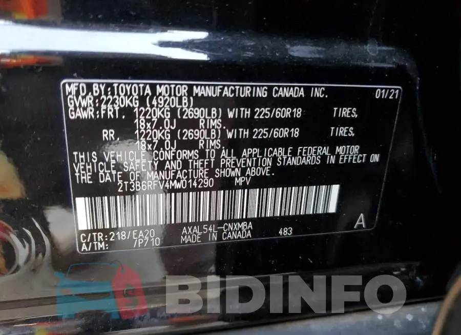 2T3B6RFV4MW014290 Photo# 14