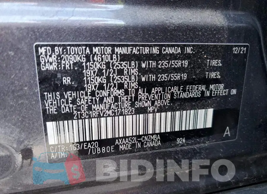 2T3C1RFV2MC171823 Photo# 13