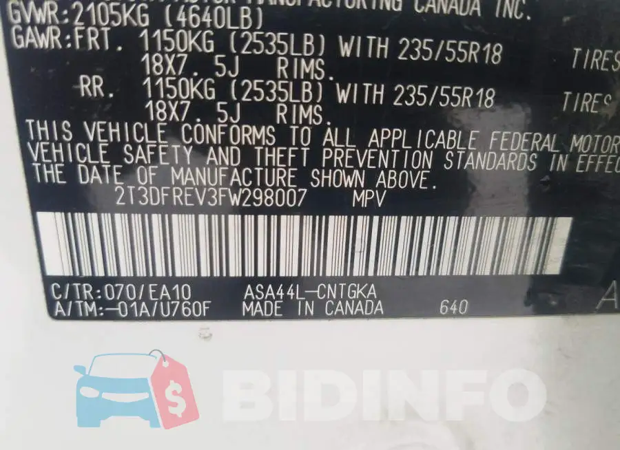 2T3DFREV3FW298007 Photo# 14