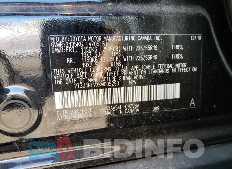 2T3J1RFVXKW005293 Photo# 13