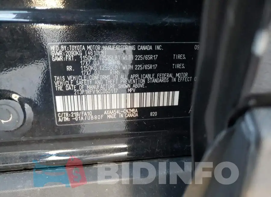 2T3P1RFV1KC050117 Photo# 13