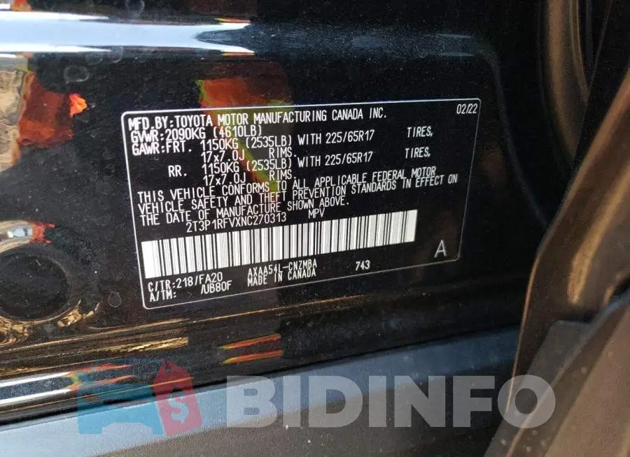 2T3P1RFVXNC270313 Photo# 13