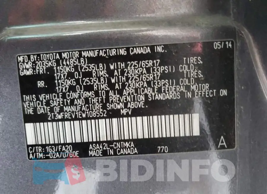 2T3WFREV1EW108552 Photo# 13