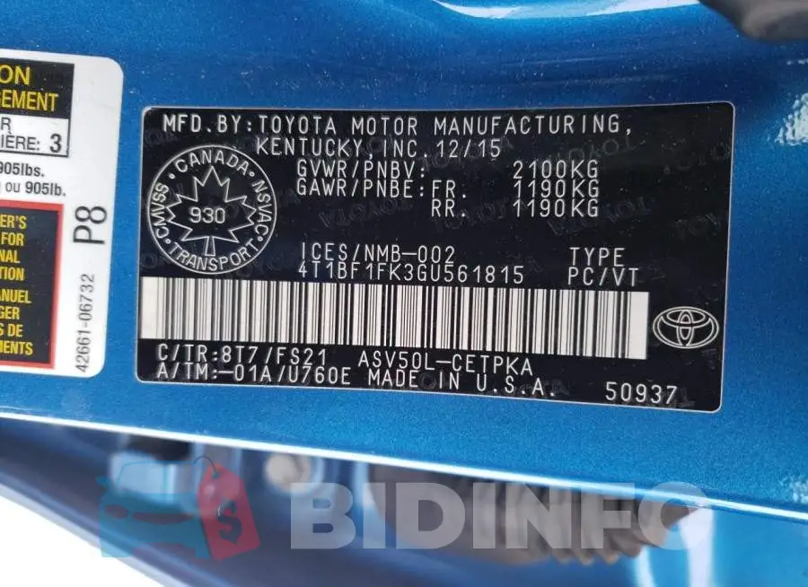 4T1BF1FK3GU561815 Photo# 13
