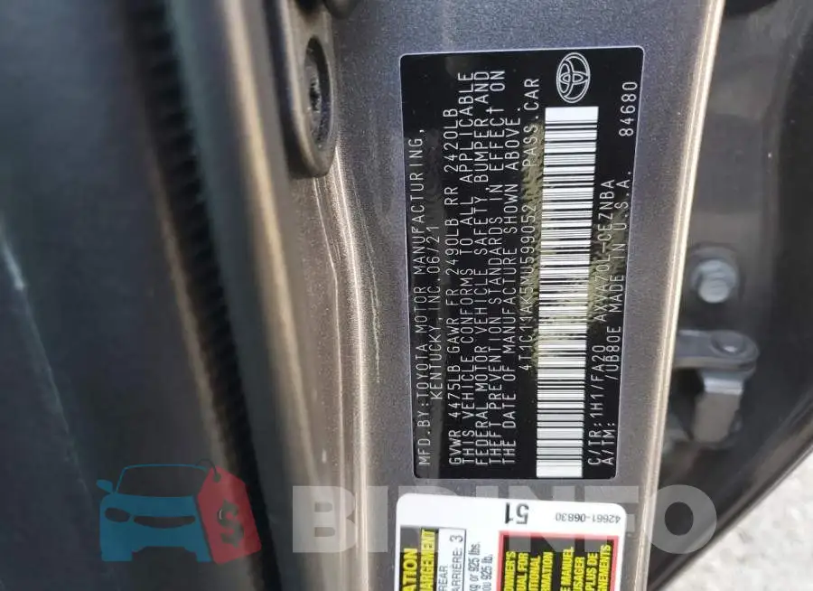4T1C11AK5MU599052 Photo# 12