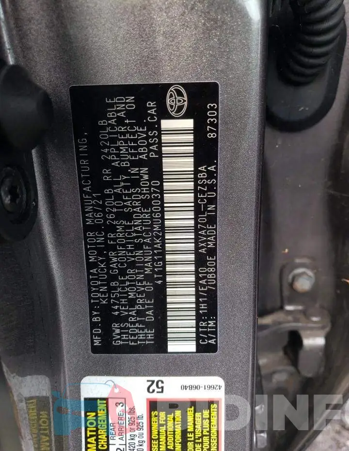 4T1G11AK2MU600370 Photo# 12