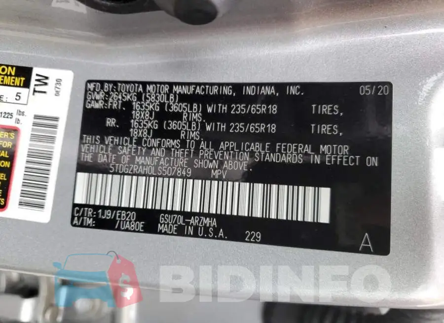 5TDGZRAH0LS507849 Photo# 13