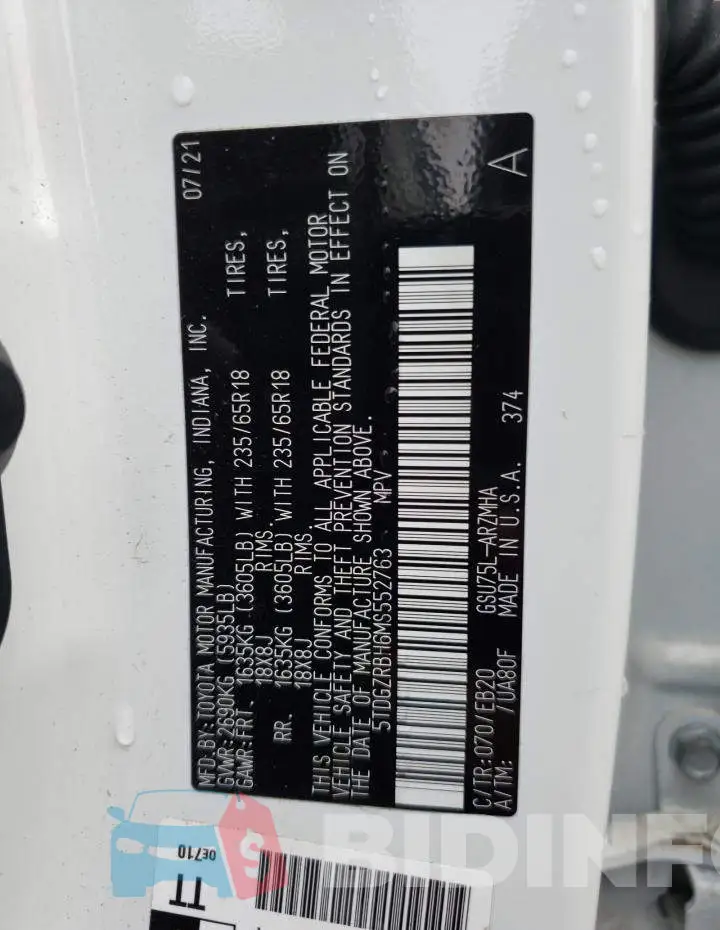 5TDGZRBH6MS552763 Photo# 13