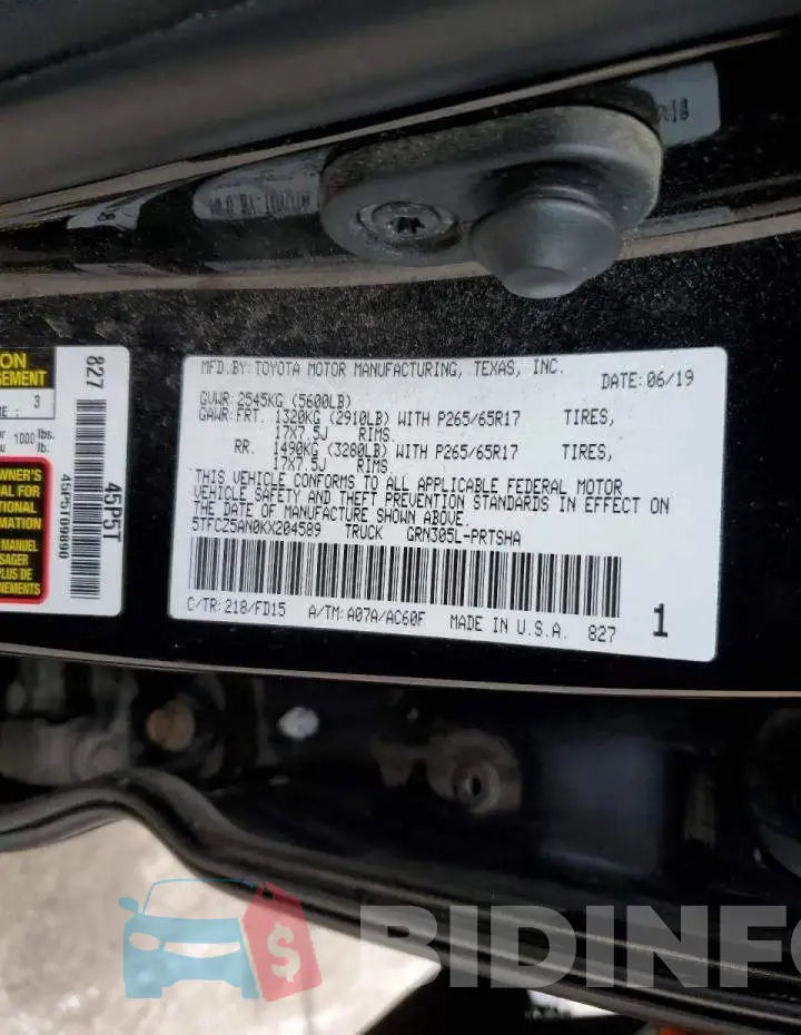 5TFCZ5AN0KX204589 Photo# 12