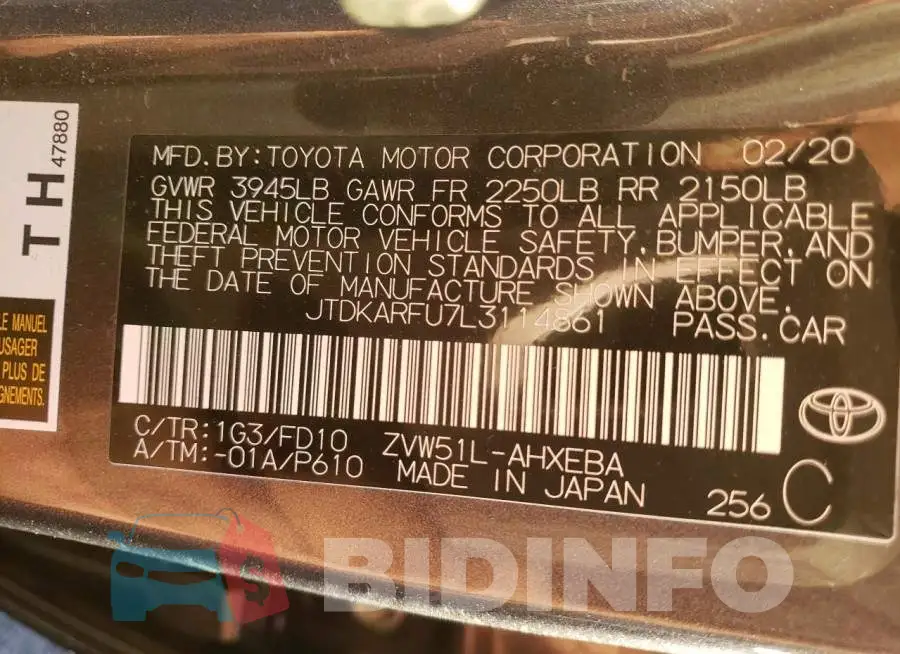 JTDKARFU7L3114861 Photo# 13