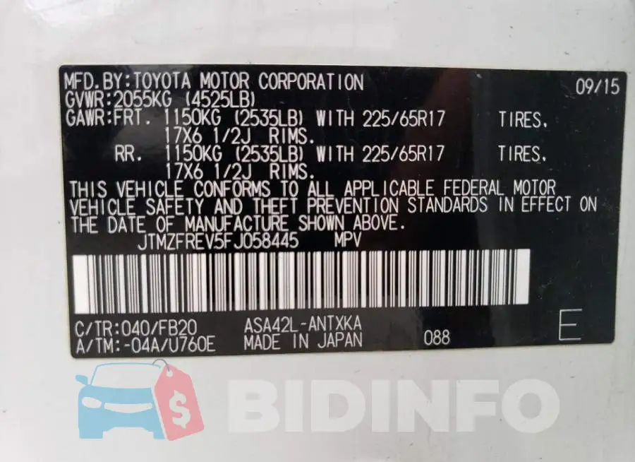 JTMZFREV5FJ058445 Photo# 13