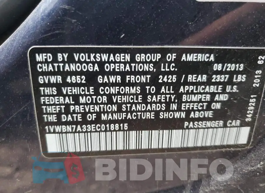 1VWBN7A33EC018815 Photo# 12