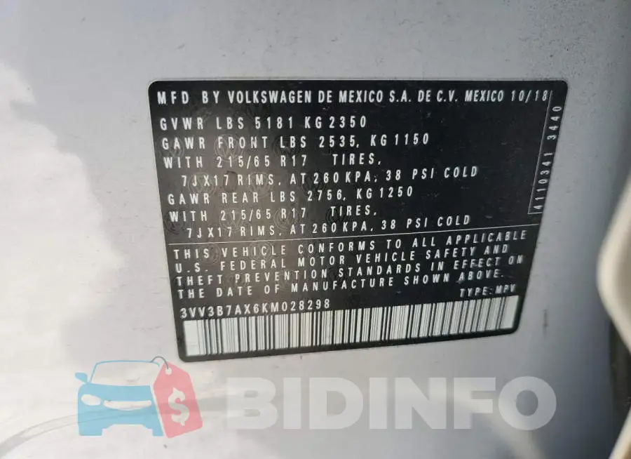3VV3B7AX6KM028298 Photo# 13