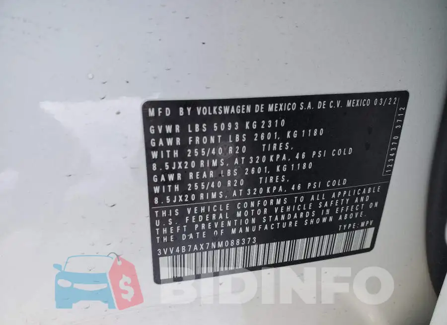 3VV4B7AX7NM088373 Photo# 14
