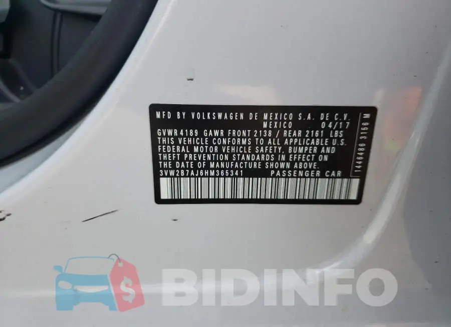 3VW2B7AJ6HM365341 Photo# 12