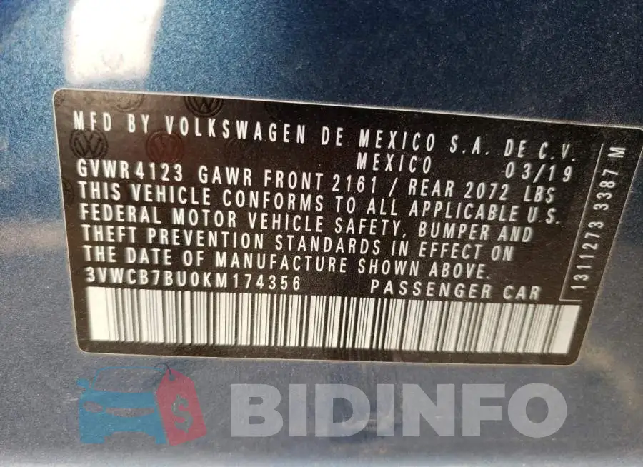3VWCB7BU0KM174356 Photo# 12