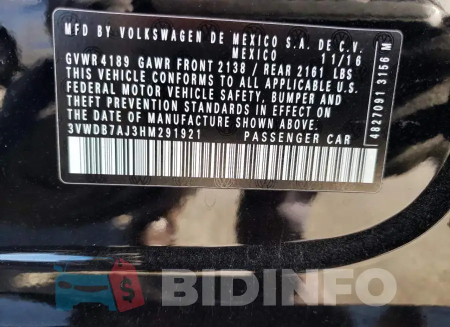 3VWDB7AJ3HM291921 Photo# 13