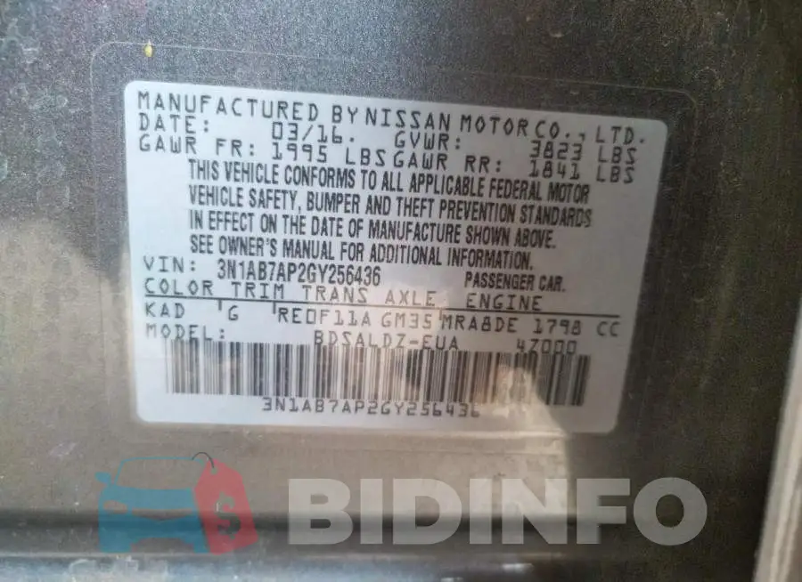 3N1AB7AP2GY256436 Photo# 12