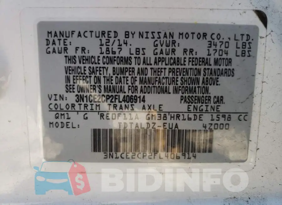 3N1CE2CP2FL406914 Photo# 12