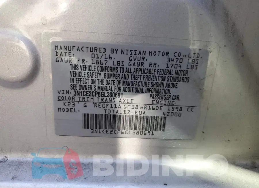 3N1CE2CP6GL380691 Photo# 12