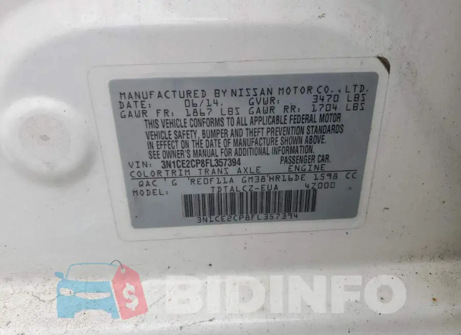 3N1CE2CP8FL357394 Photo# 12