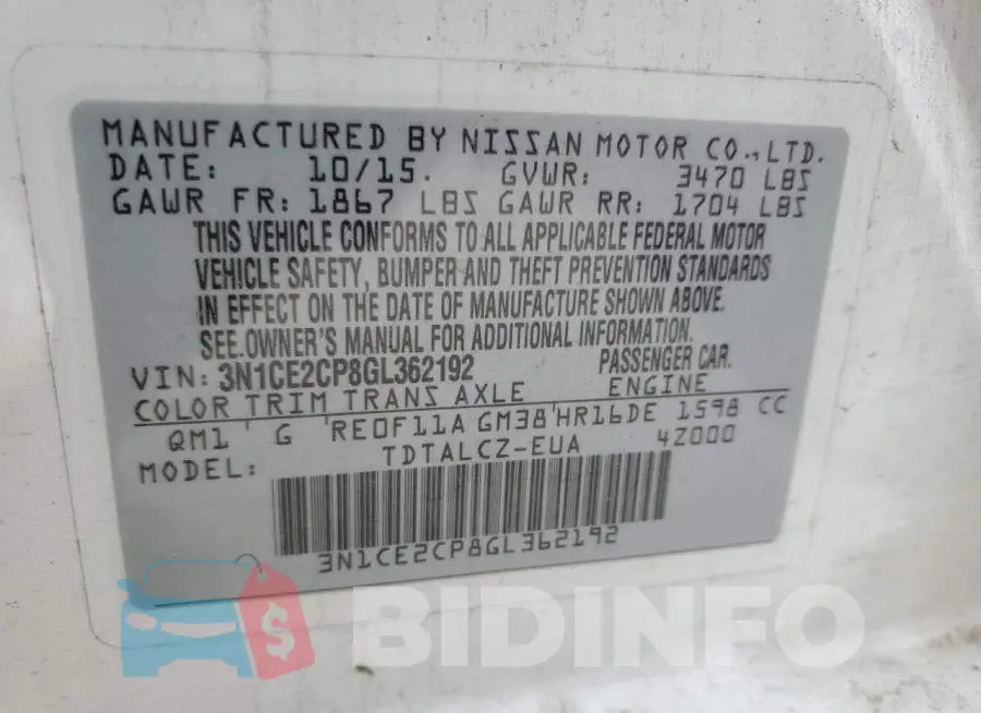 3N1CE2CP8GL362192 Photo# 13
