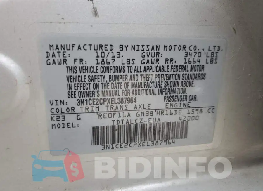 3N1CE2CPXEL387964 Photo# 13