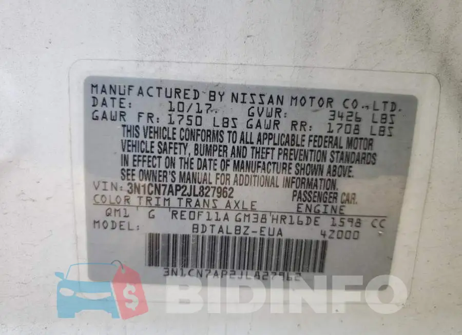 3N1CN7AP2JL827962 Photo# 10