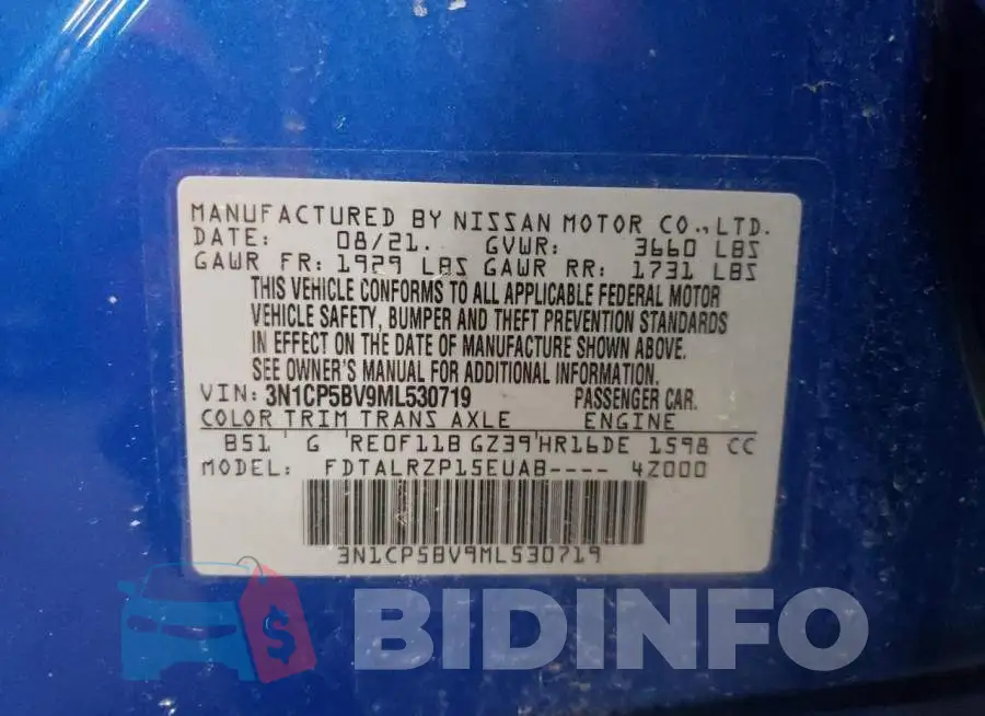 3N1CP5BV9ML530719 Photo# 12