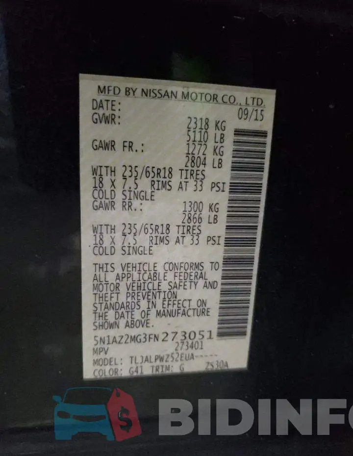 5N1AZ2MG3FN273051 Photo# 13