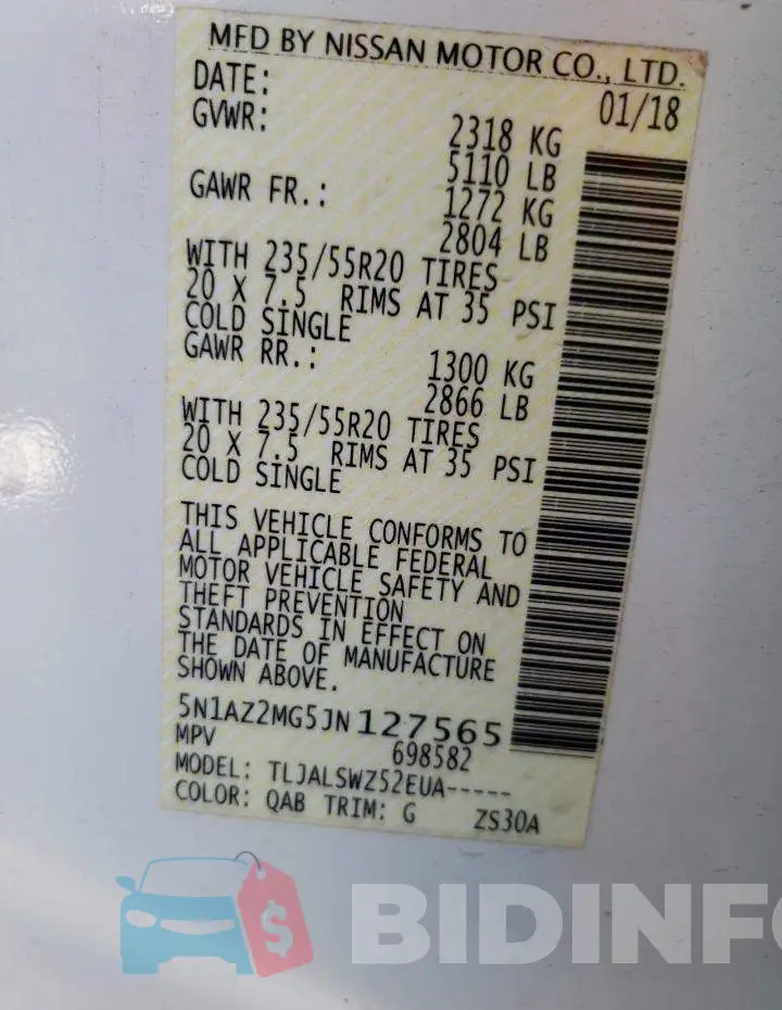 5N1AZ2MG5JN127565 Photo# 12
