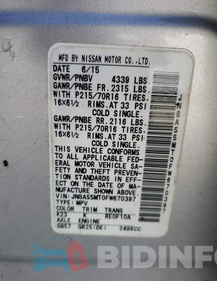 JN8AS5MT0FW670397 Photo# 13