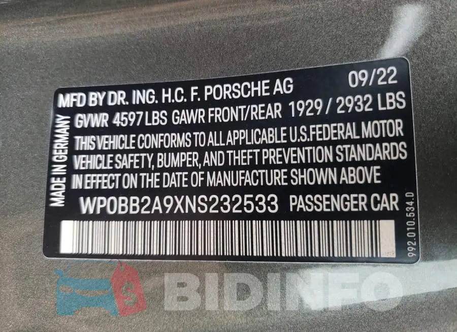 WP0BB2A9XNS232533 Photo# 13