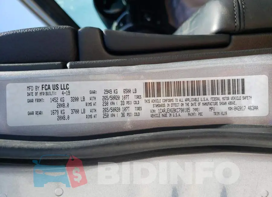 1C4RJEAG9KC790185 Photo# 13