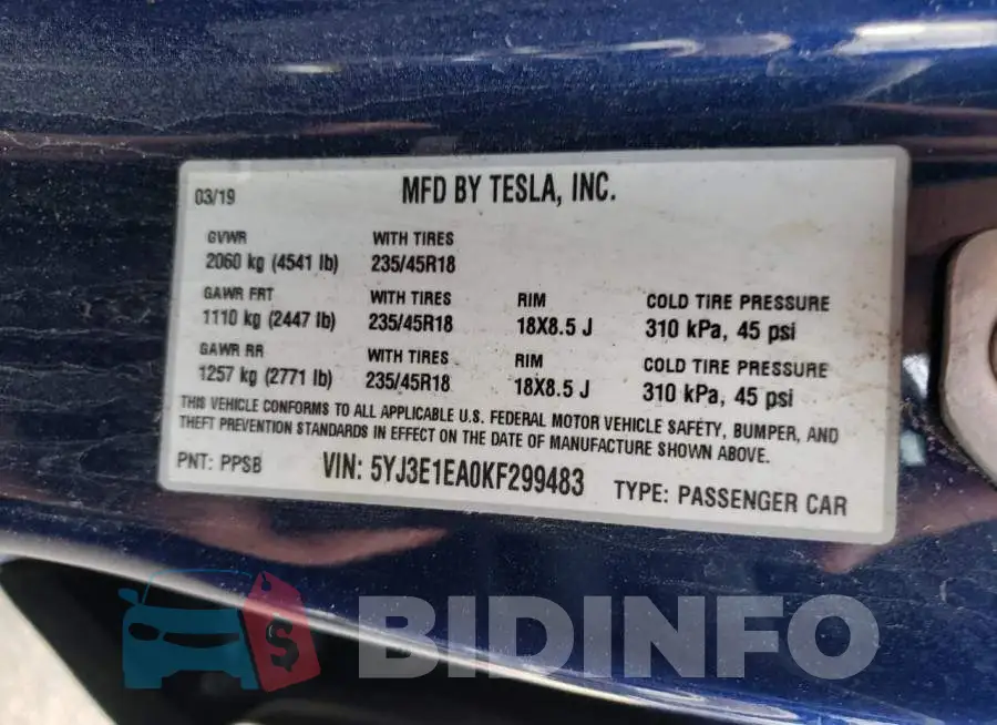 5YJ3E1EA0KF299483 Photo# 12